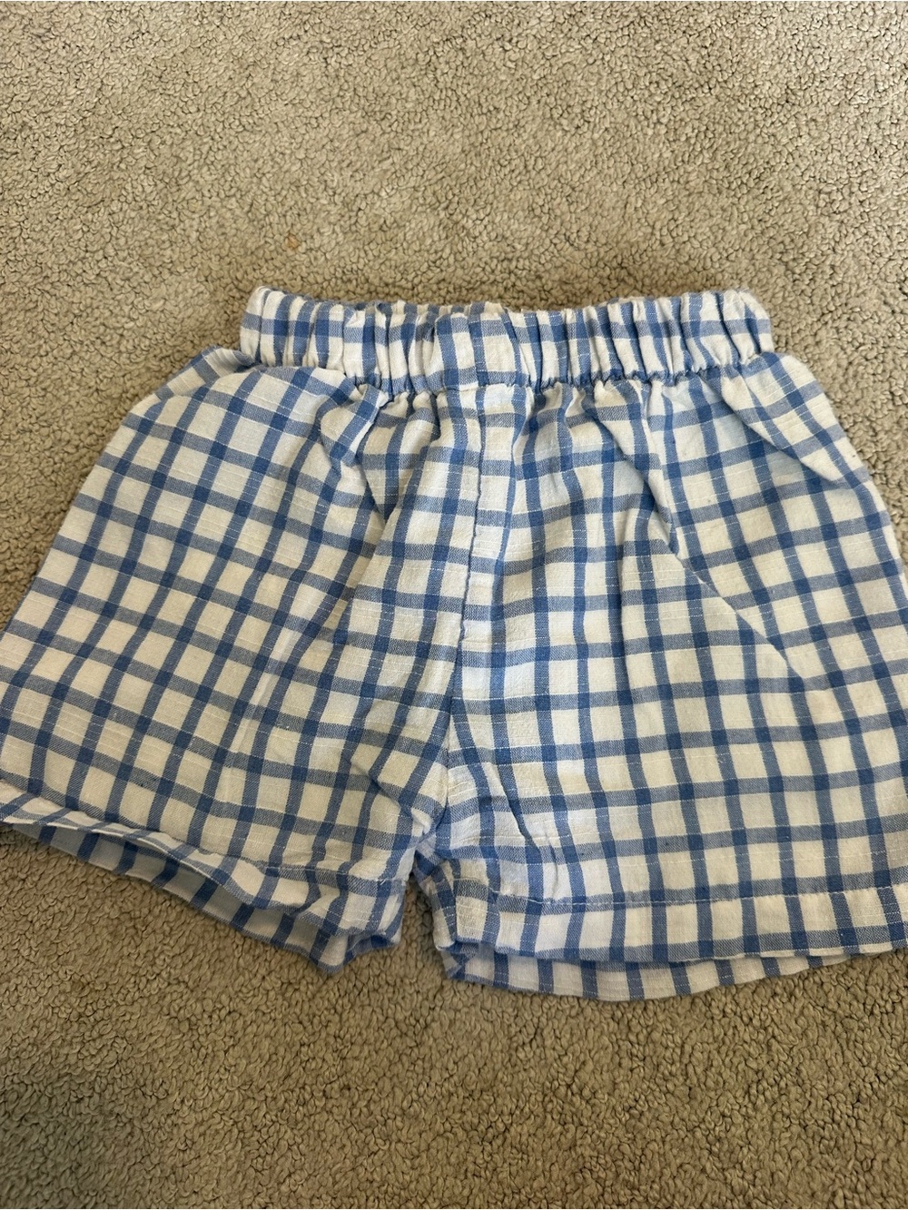 Blue & White Gingham Elastic Waist Shorts